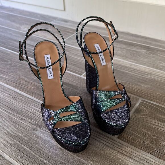 AQUAZZURA Sinner Ombre Platform Ankle-strap Sandals Sz 40 Petroleum Blue NIB - Picture 11 of 13